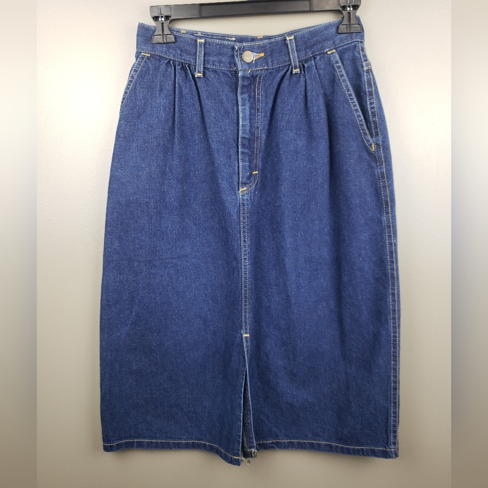 Lee Vintage Jean Skirt Juniors Size 9 Dark Wash 100% Cotton Made In USA